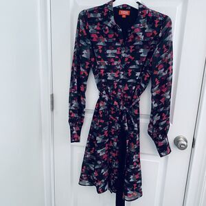 Kirna Zabete Shirt Dress Womens Size medium Floral Red Black Geometric Belt